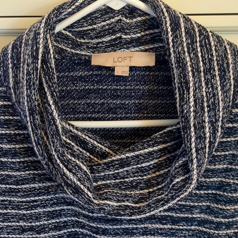 LOFT Dark Navy Blue and White Cowl Neck Sweater - Picture 5 of 7